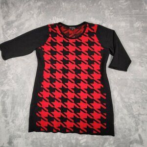 Alison Andrews Sweater Dress 3X Red Black Houndstooth Chic Bodycon Knit Sassy